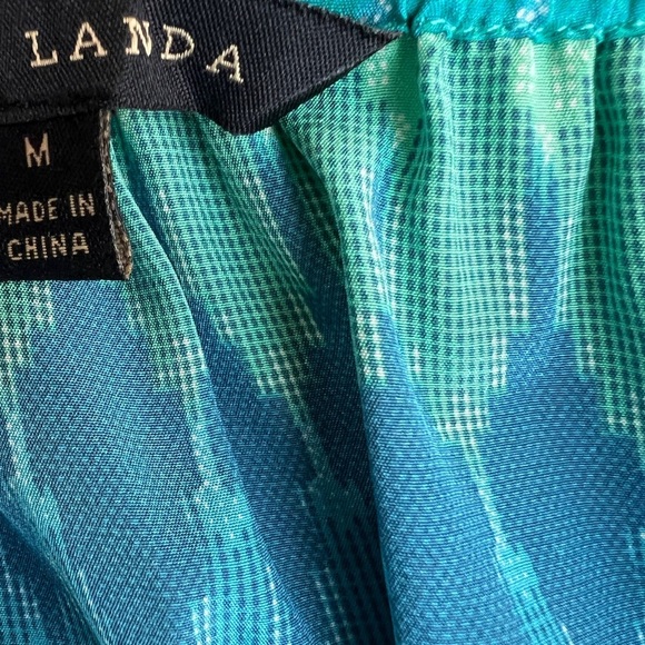 Dora Landa Silk Green and Blue Strapless Maxi Dress - Picture 4 of 9